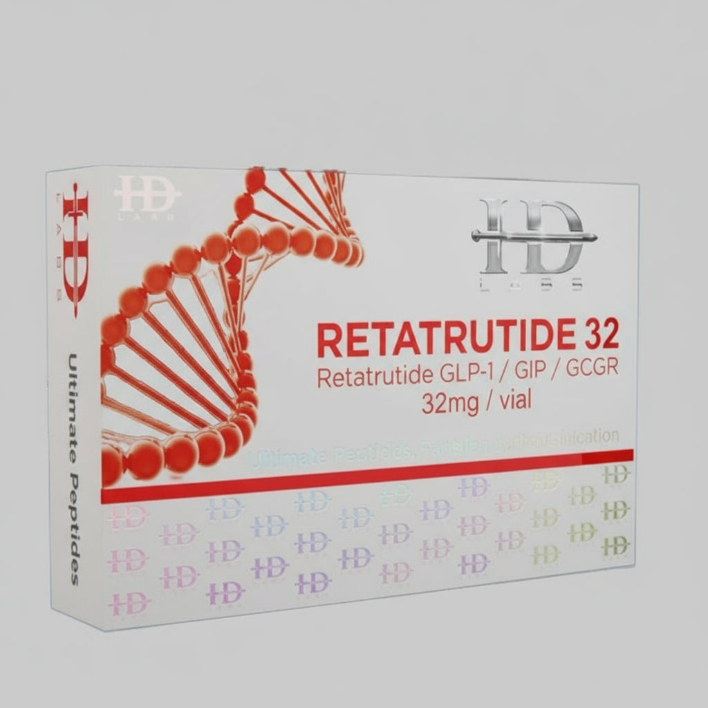 Box of Retatrutide 32 with peptide logo on a white background